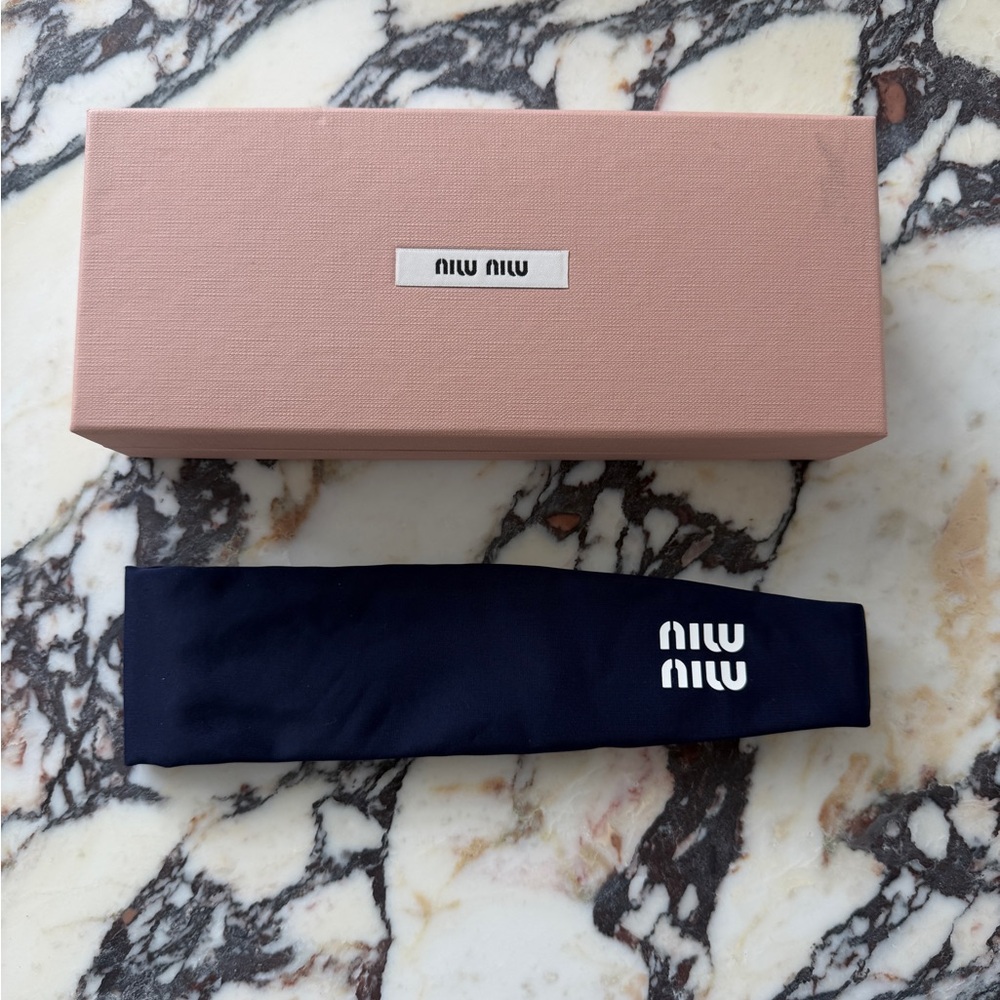 Miu Miu Navy Headband with White Logo